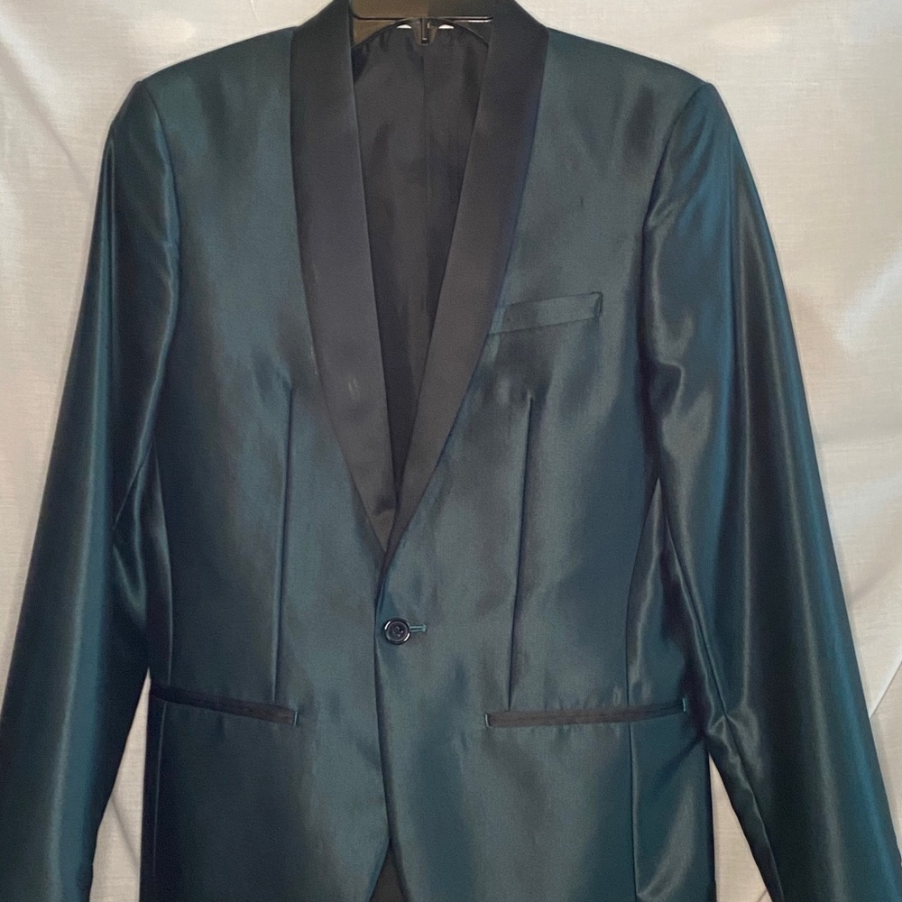 Original Use Dark Teal Holographic Suit Blazer